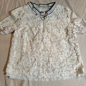 White Lace Crop Top with Zipper Detail